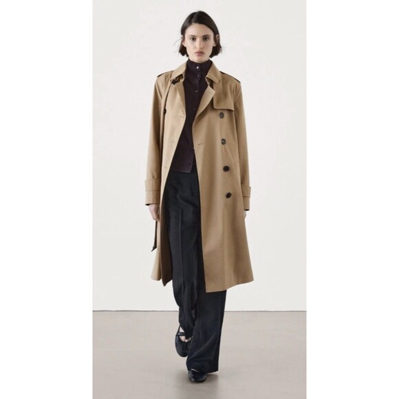 Massimo Dutti Water Repellant Trench Coat Camel Brown Women’s Small - Picture 3 of 9